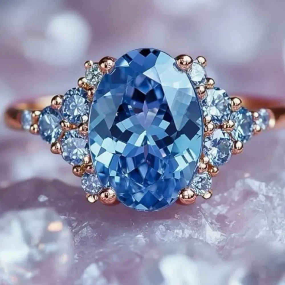 🩵 NEW Elegant Blue Crystal Gold Plated Gemstone Ring 🩵